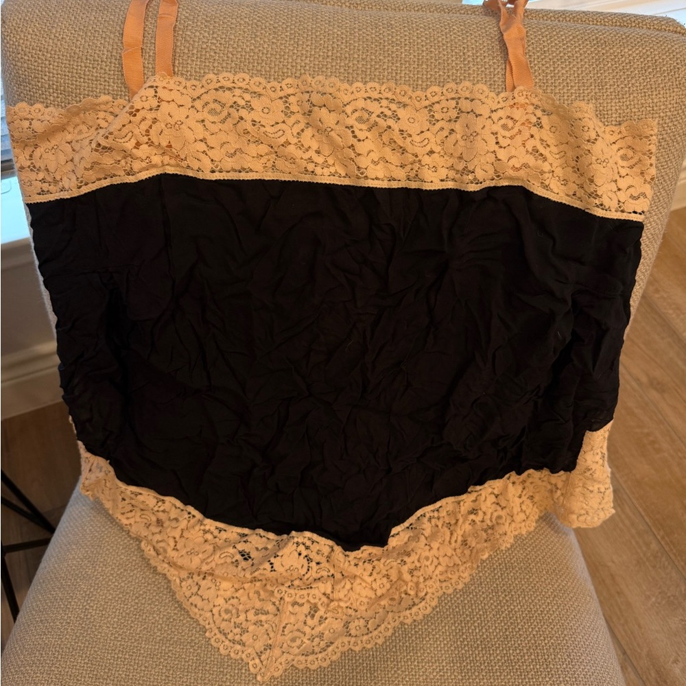Free People Black Camisole with Cream Lace
